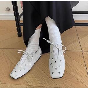 White Studded Women's Leather Shoes